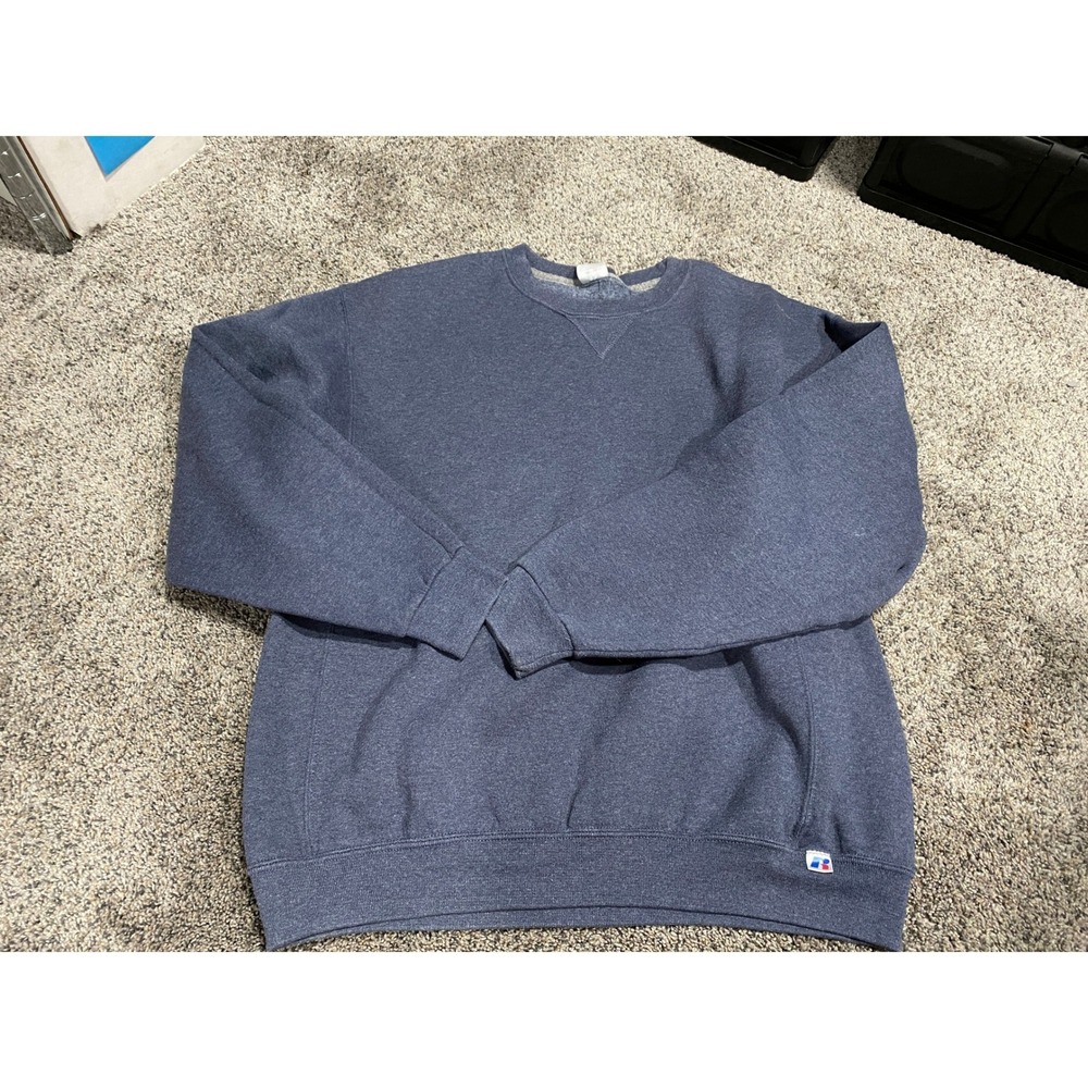 Russell Athletic Sweatshirt Heathered Blue Crewneck Fleece Pullover Large
